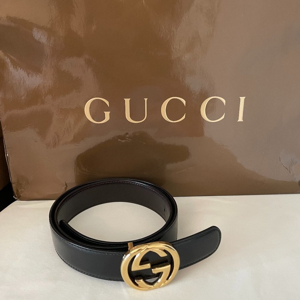 Authentic Skinny Gucci Gold Buckle Black Leather 28